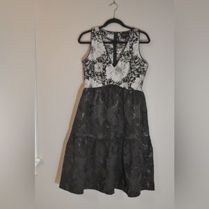 RaJu Black & Grey Shimmer Tiered Midi Dress